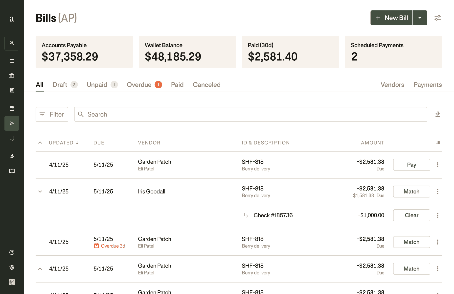 Laptop user interface mockup of bill pay on Ambrook