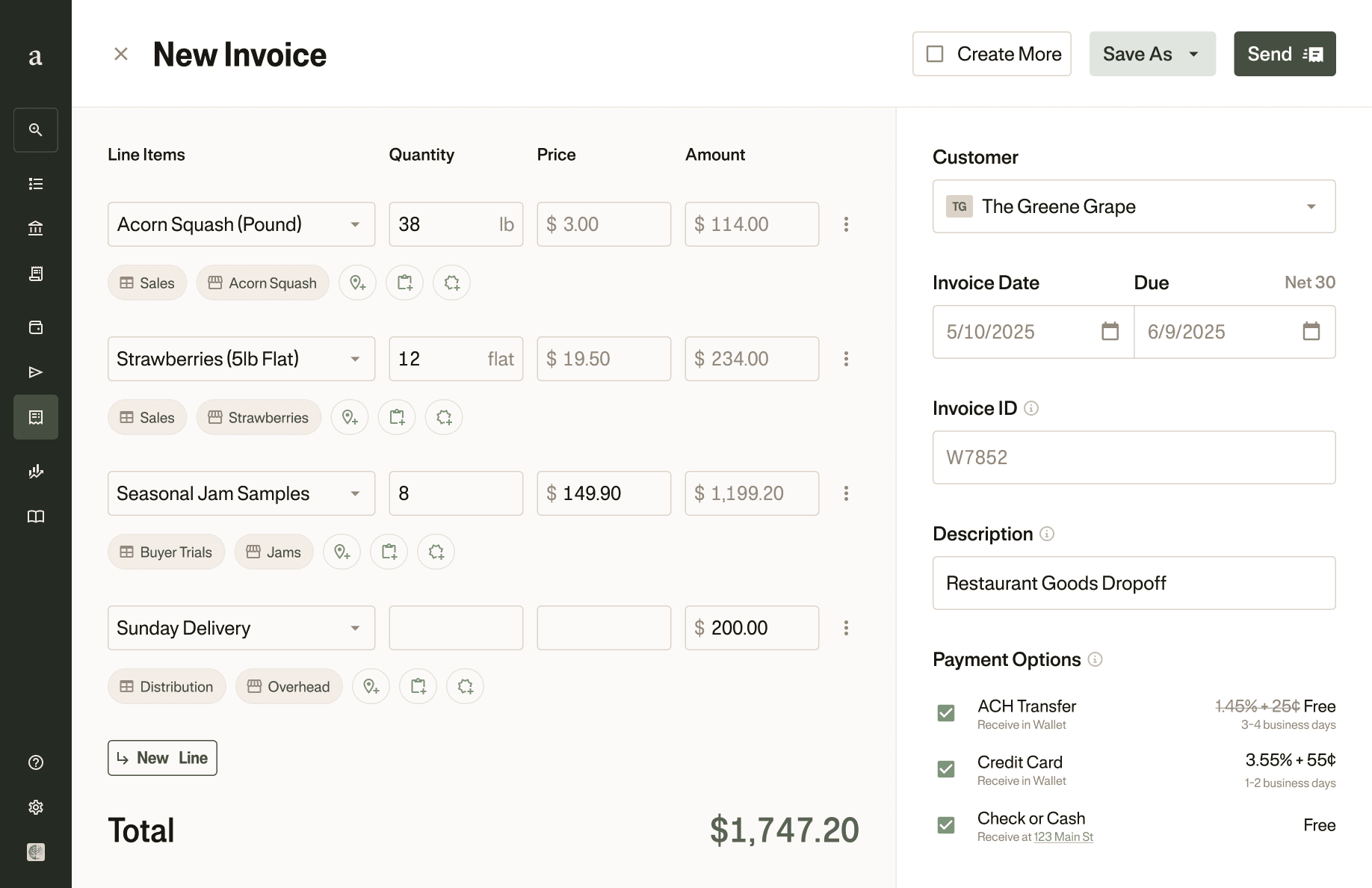 Laptop user interface mockup of invoicing on Ambrook